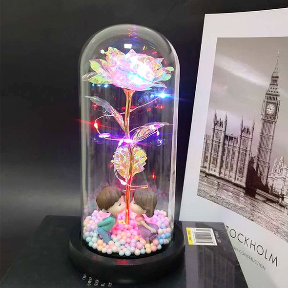 Rose Gold Foil Flower Led Glass Lamp, Immortal Simulation Colorful Rose Flower for Christmas, Mother's Day Gifts