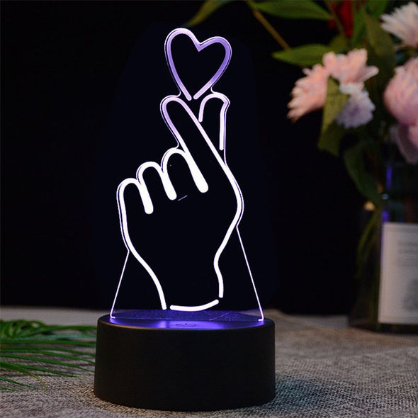 Finger Heart Night Light, 3D Heart Acrylic Lamp 7 Colors Change,Christmas,Mother's Day Gifts