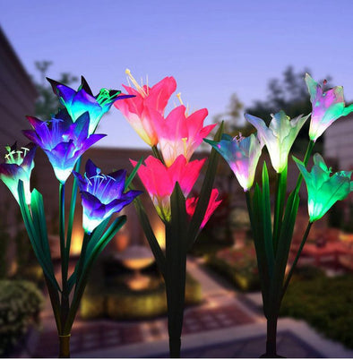 Lily Solar Powered Flower Lights,Waterpoof Solar Garden Stake Lights