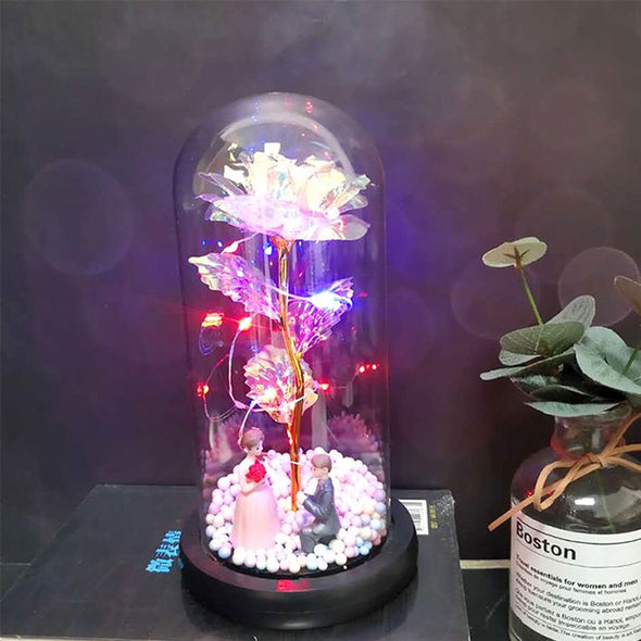 Rose Gold Foil Flower Led Glass Lamp, Immortal Simulation Colorful Rose Flower for Christmas, Mother's Day Gifts