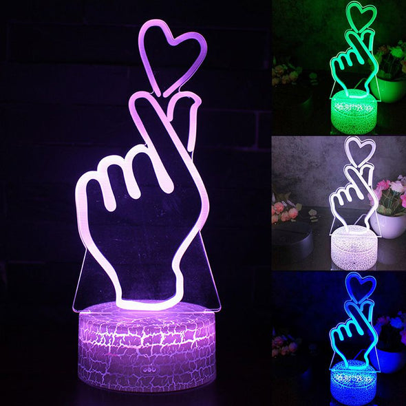 Finger Heart Night Light, 3D Heart Acrylic Lamp 7 Colors Change,Christmas,Mother's Day Gifts