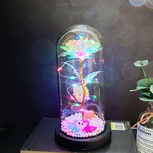 Rose Gold Foil Flower Led Glass Lamp, Immortal Simulation Colorful Rose Flower for Christmas, Mother's Day Gifts