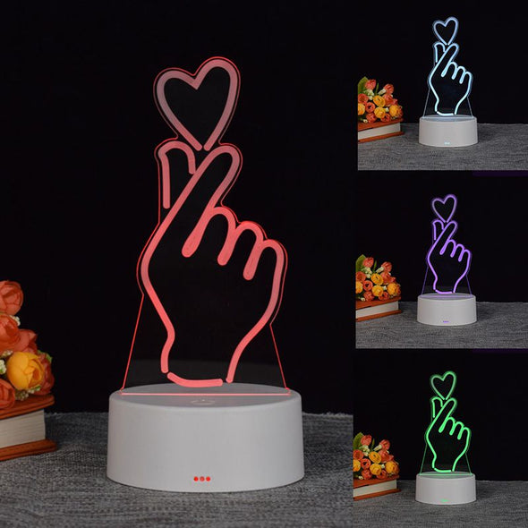 Finger Heart Night Light, 3D Heart Acrylic Lamp 7 Colors Change,Christmas,Mother's Day Gifts