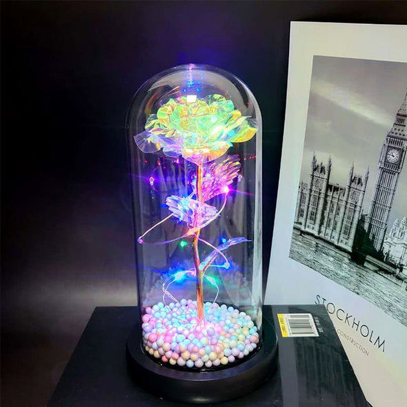 Rose Gold Foil Flower Led Glass Lamp, Immortal Simulation Colorful Rose Flower for Christmas, Mother's Day Gifts