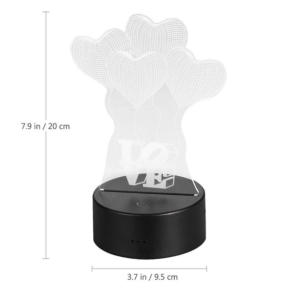 3D Love Heart Night Light,7 Color Change 3D Acrylic Lamp with Smart Touch for Christmas, Mother's Day Gift