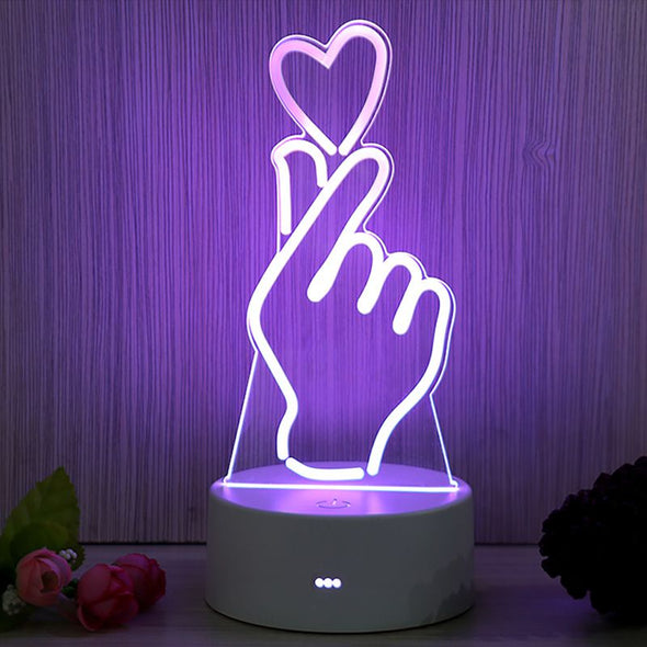 Finger Heart Night Light, 3D Heart Acrylic Lamp 7 Colors Change,Christmas,Mother's Day Gifts