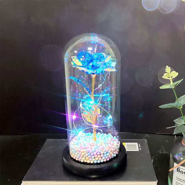 Rose Gold Foil Flower Led Glass Lamp, Immortal Simulation Colorful Rose Flower for Christmas, Mother's Day Gifts