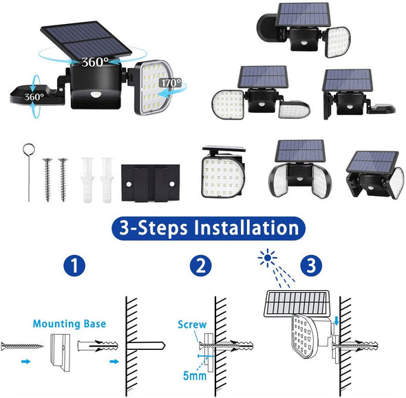 Solar Security Lights Motion Sensor Light Outdoor, Rotatable Dual Head Detected Flood Lights