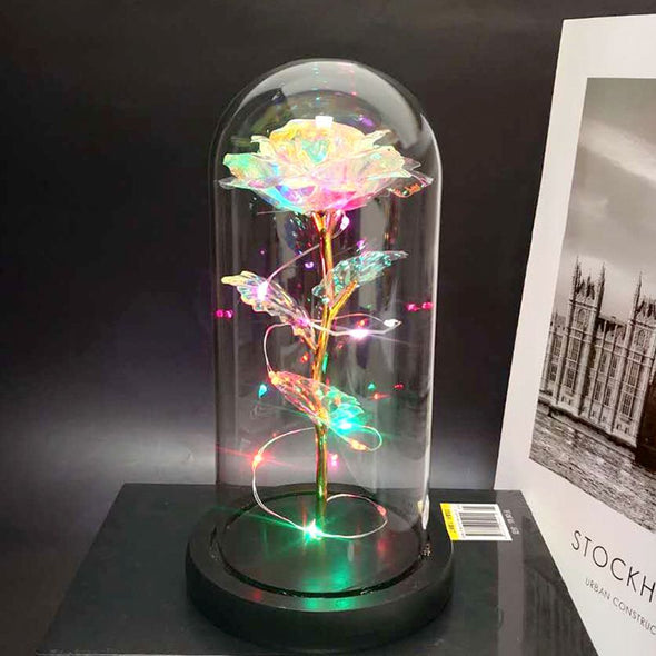 Rose Gold Foil Flower Led Glass Lamp, Immortal Simulation Colorful Rose Flower for Christmas, Mother's Day Gifts