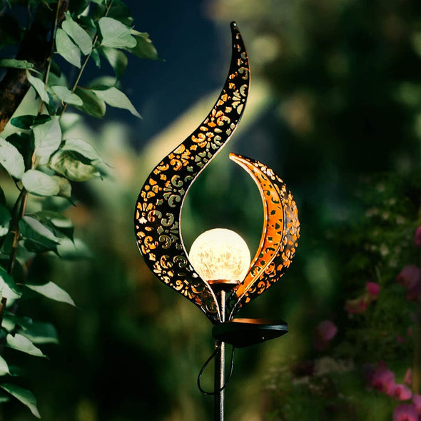 Garden Solar Moon Lights Outdoor Landscape Path Lights, Decorative Crackle Flame Glass Globe Stake Lights