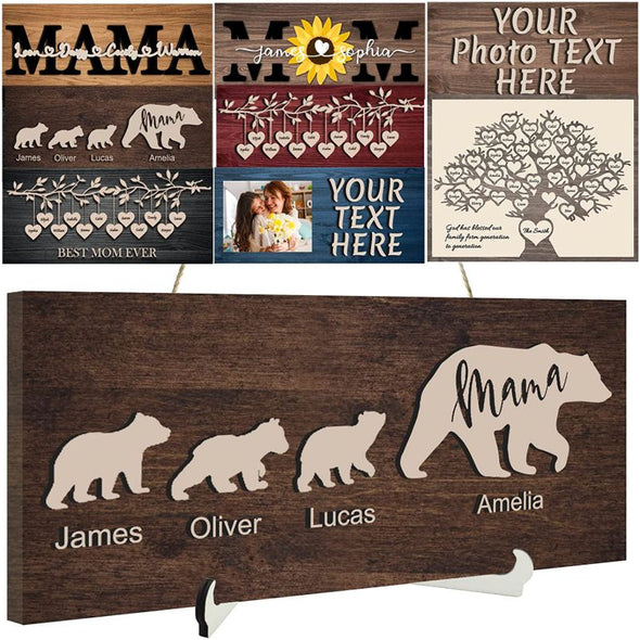 Custom Wood Sign for Mother's Day Gift, Personalized Mom 3D Wooden Sign with Name-Rectangle