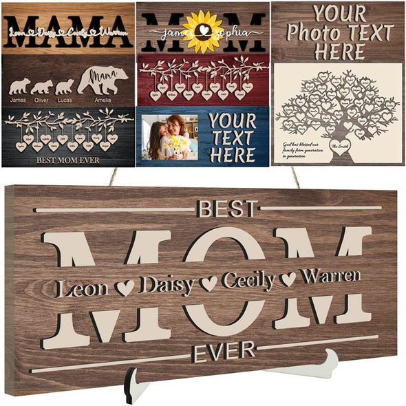 Custom Wood Sign for Mother's Day Gift, Personalized Mom 3D Wooden Sign with Name-Rectangle