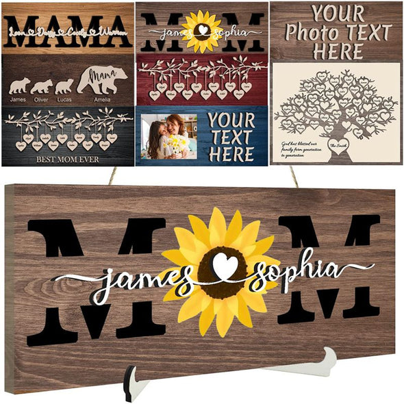 Custom Wood Sign for Mother's Day Gift, Personalized Mom 3D Wooden Sign with Name-Rectangle