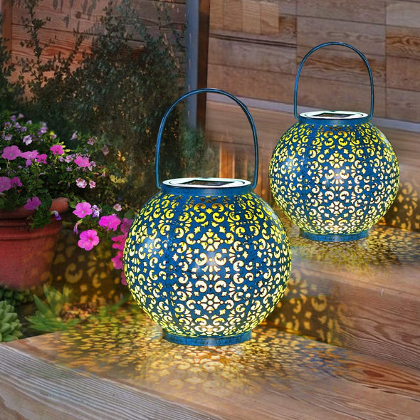 Solar Lanterns Outdoor Hanging Garden Solar Lights Decor Waterproof LED Metal Tabletop Lanterns