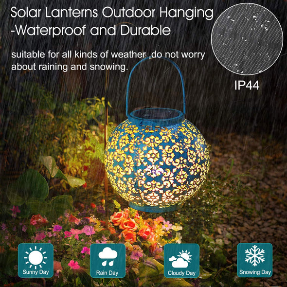 Solar Lanterns Outdoor Hanging Garden Solar Lights Decor Waterproof LED Metal Tabletop Lanterns