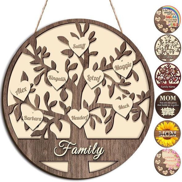 Personalized Wooden Name/Text Signs Custom Wood Family Circle Round Hanging Wall Art