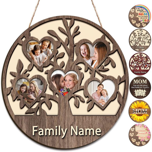 Personalized Wooden Name/Text Signs Custom Wood Family Circle Round Hanging Wall Art