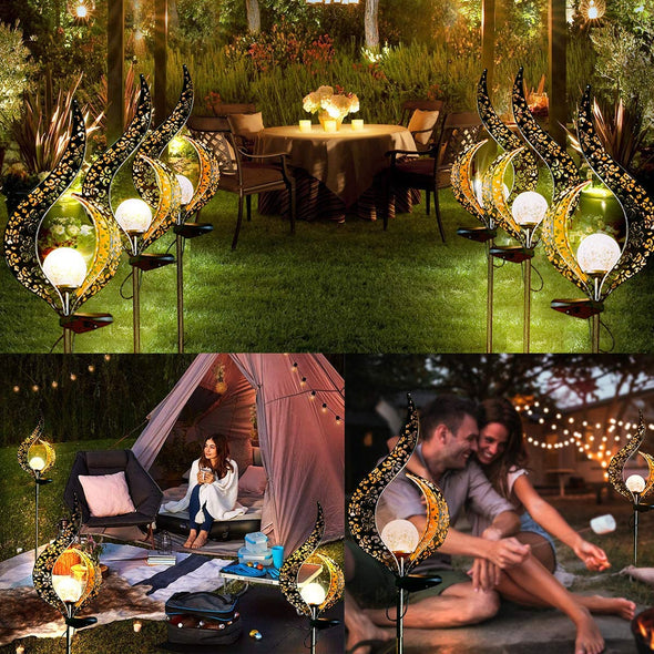 Garden Solar Moon Lights Outdoor Landscape Path Lights, Decorative Crackle Flame Glass Globe Stake Lights