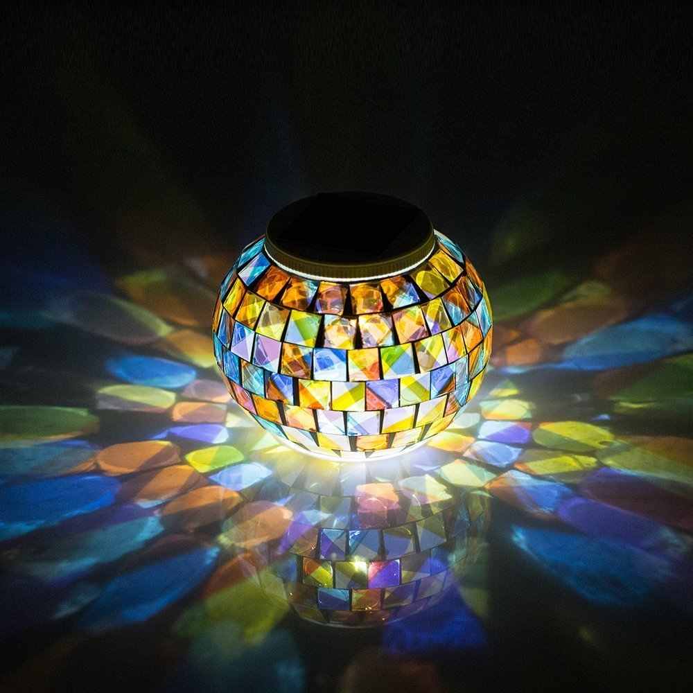 Color Changing Mosaic Solar Light Weatherproof Crystal Glass Globe Bal ...
