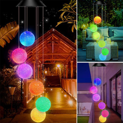 Solar Wind Chimes Color-Changing Light, Solar Powered Mobile Hanging Chimes Crystal Ball Lights