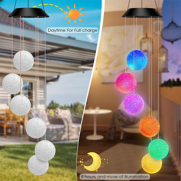 Solar Wind Chimes Color-Changing Light, Solar Powered Mobile Hanging Chimes Crystal Ball Lights