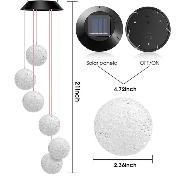 Solar Wind Chimes Color-Changing Light, Solar Powered Mobile Hanging Chimes Crystal Ball Lights
