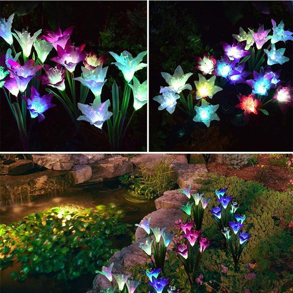 Lily Solar Powered Flower Lights,Waterpoof Solar Garden Stake Lights