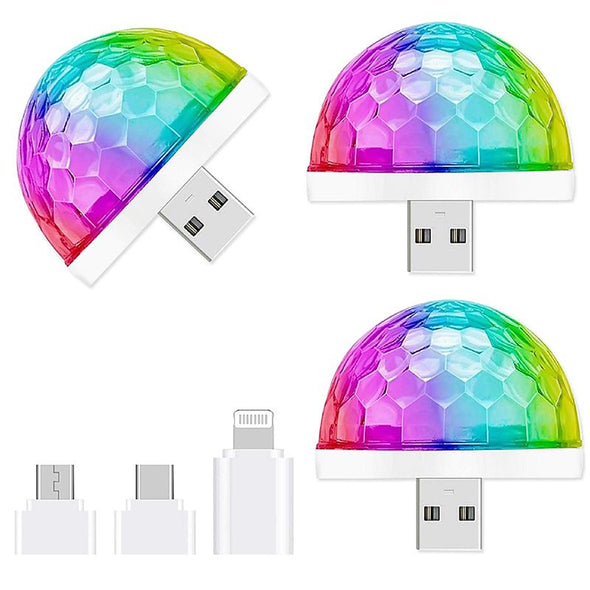 USB Mini Disco Light,3 Packs,Party Lights Sound Activated, DJ Disco Stage Lights-Multi Colors LED Car Atmosphere Light