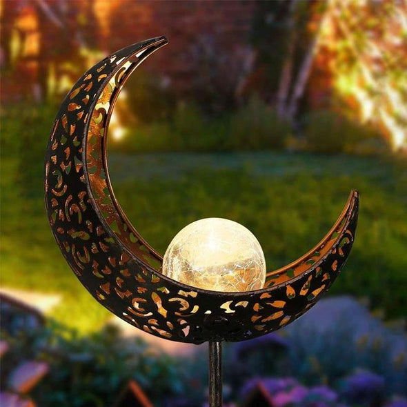 Outdoor Garden Solar Lights, Moon Stake Decor Set Decorative Crackle Globes for Yard