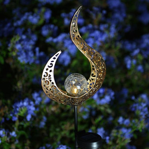 Garden Solar Moon Lights Outdoor Landscape Path Lights, Decorative Crackle Flame Glass Globe Stake Lights