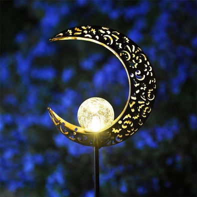Outdoor Garden Solar Lights, Moon Stake Decor Set Decorative Crackle Globes for Yard